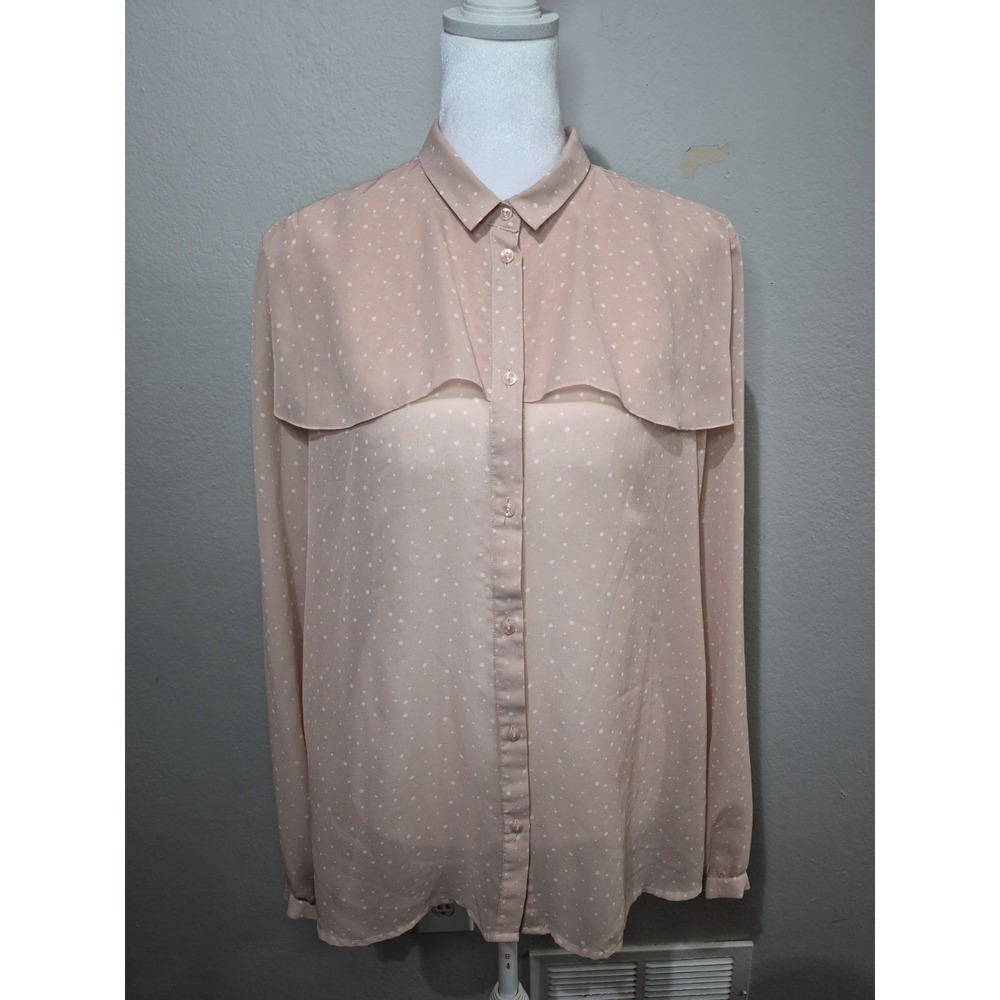 Jason Wu Women's‎ Polka Dot Blouse Button Down Sz Large Pink Career Wear Wear